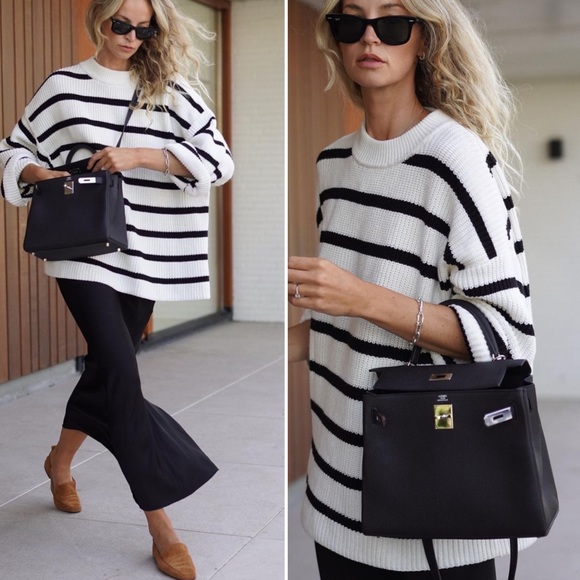 H&M Blogger Favorite Striped Chunky Knit Oversized Sweater - Picture 2 of 12